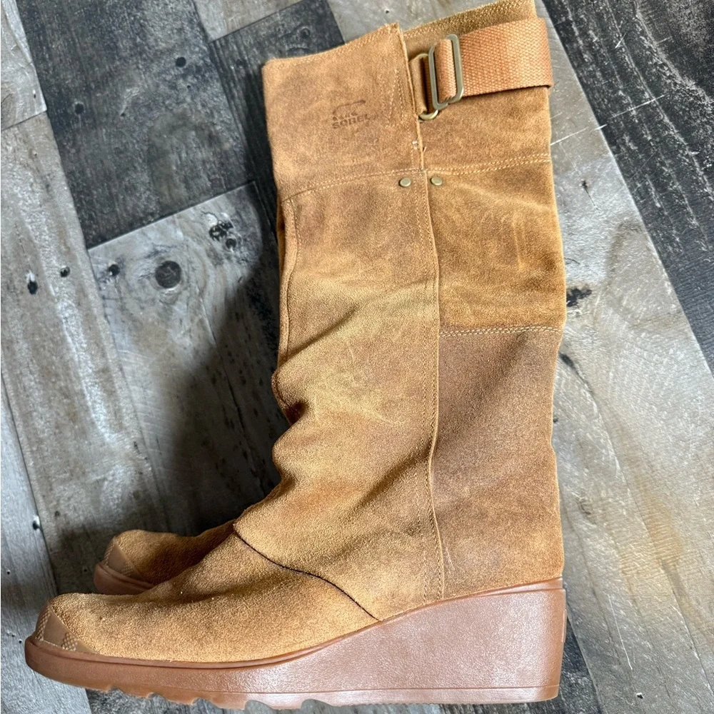 Sorel Tall Suede Wedge Boots Size 8 | Camel Over The Knee Winter Boot |Cozy Chic